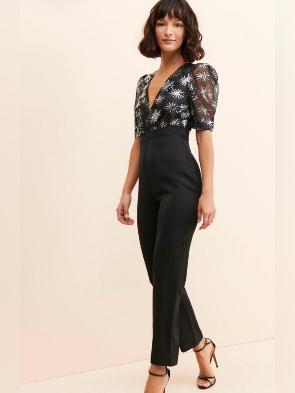 Free People Adelyn Rae Sequined V-Neck Jumpsuit.